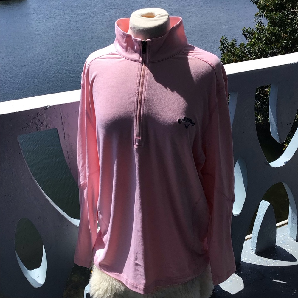 Callaway Golf Pink Long Sleeve 3/4 V-neck Zip Pullover Shirt